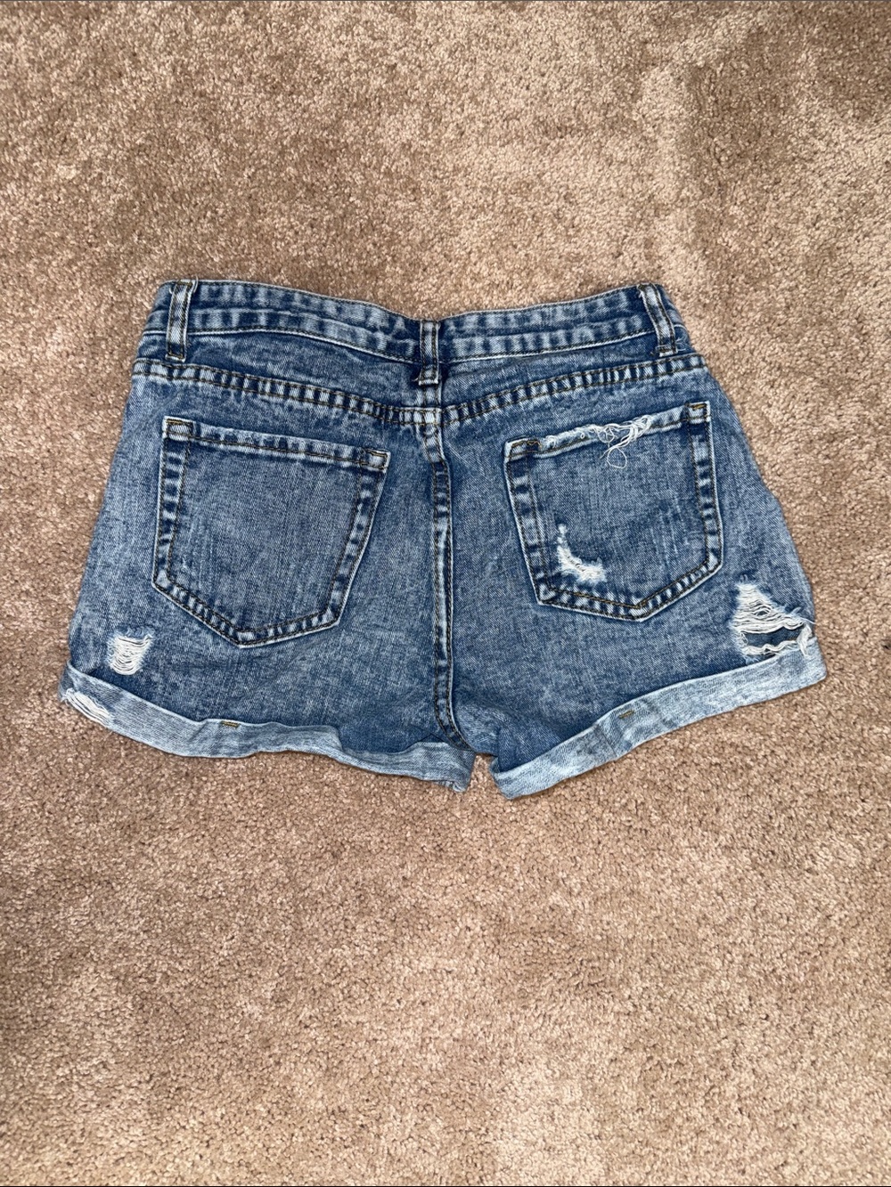 SHEIN Distressed Light Blue Rolled-Hem Denim Shorts - Picture 2 of 2